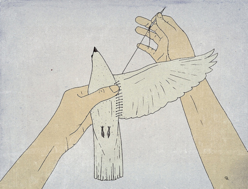 bird, hands and illustration
