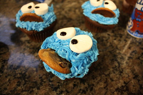 cake, cookie monster and cupcake