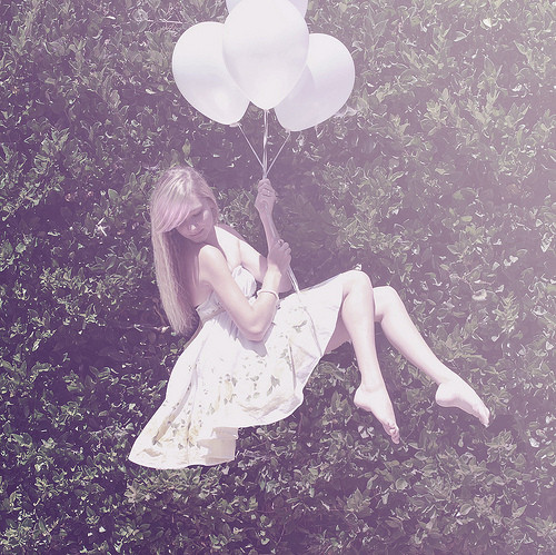 balloon, barefoot, blonde, cute, dress