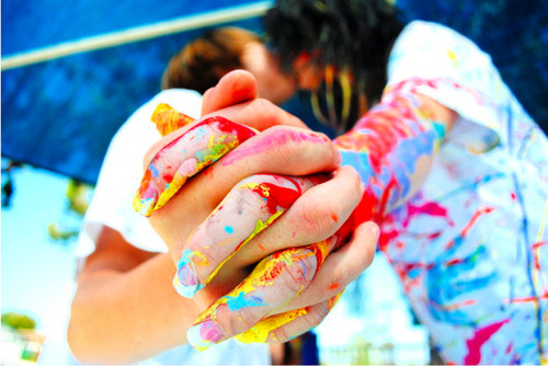 colorful, couple and hold hand