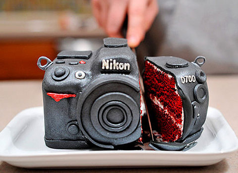 cake, camera and food