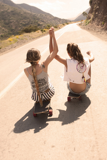 friends, girls and road