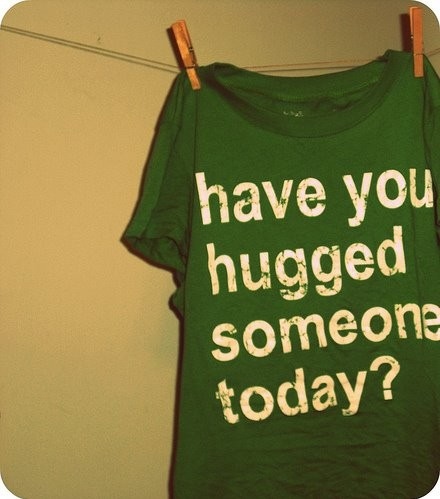 green shirt, hug and love