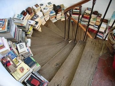 banister,  books and  railing