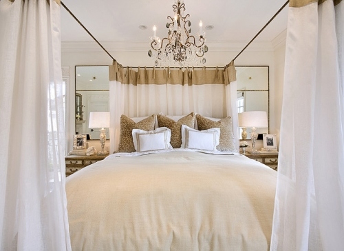 bed, bedroom and chandalier