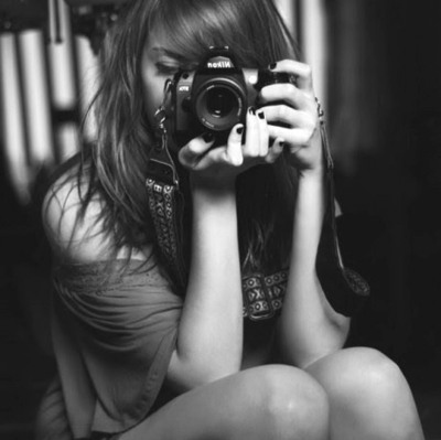 black and white, camera and girl
