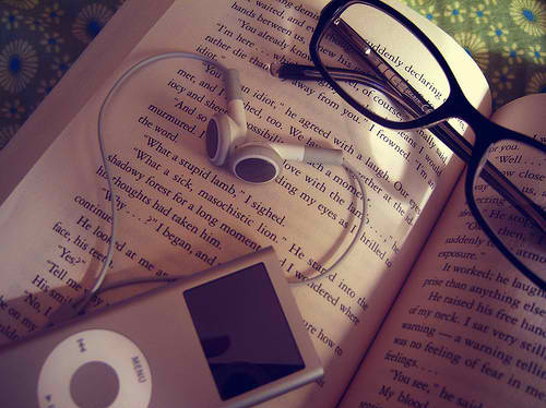book, eye glasses and ipod