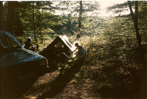 boy, car and forest