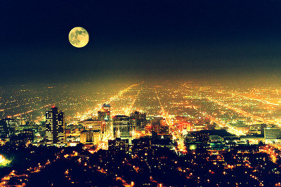 city,  lights and  moon