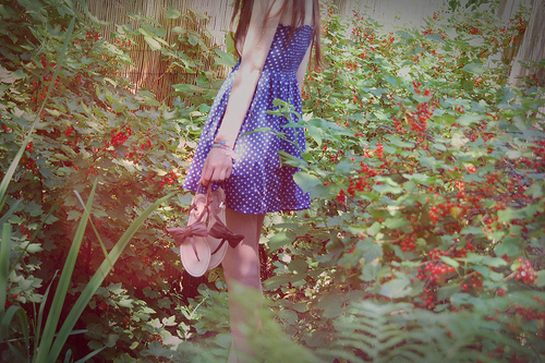 artsy, berries and blue dress