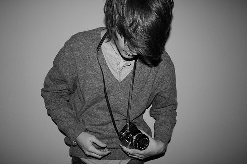 black and white, boy and camera