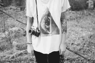 black and white,  camera and  eye