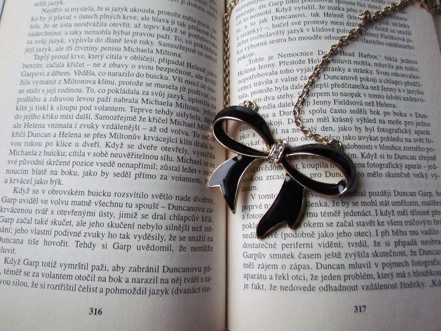 black, book and bow