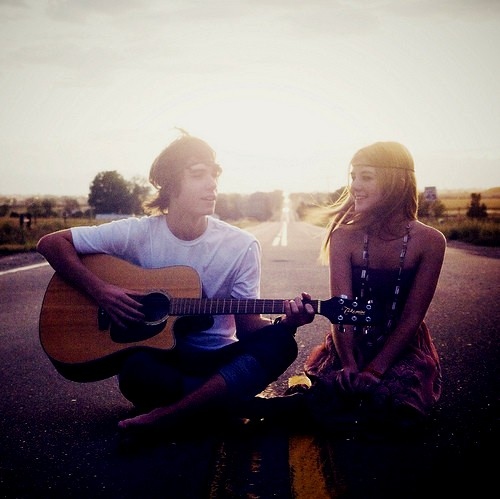 boy, couple, cute, girl, guitar