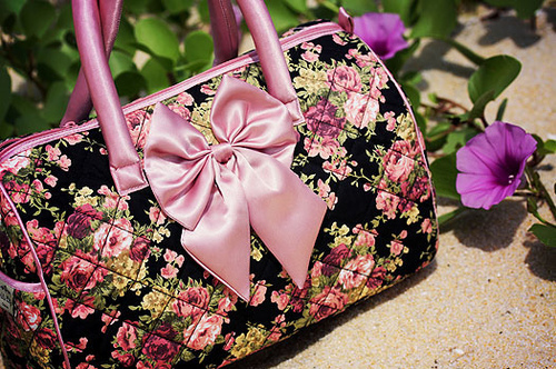 bag, bow and floral