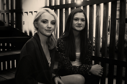 black and white, bonnie wright and evanna lynch