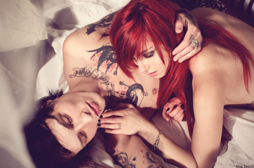 bed,  couple and  hair