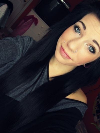 black hair, blah and blue eyes