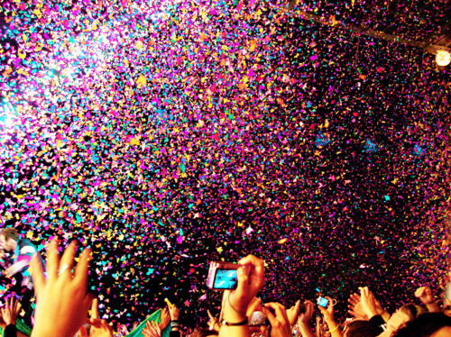 camera, colorful, confetti, crowd, hands