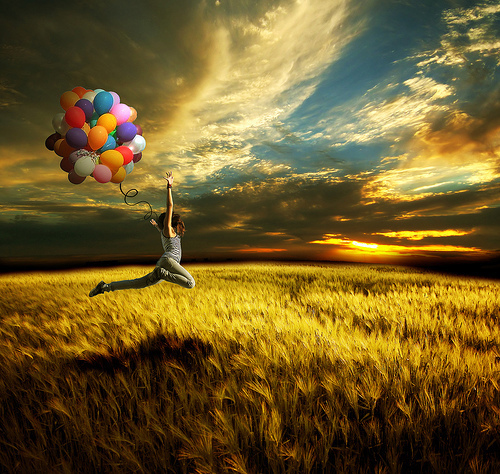balloons, clouds and colorful