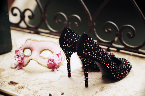 black, blue and heels