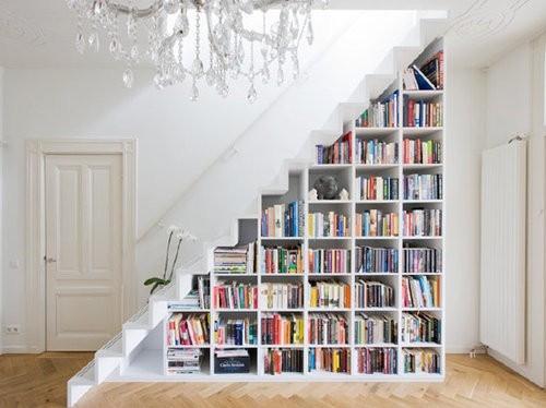books, bookshelf and house