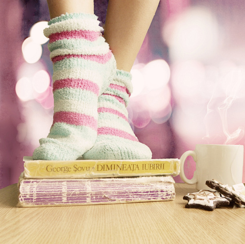 books, pink and socks