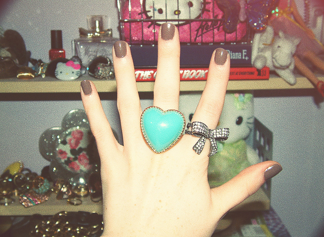 bow, cute and heart ring