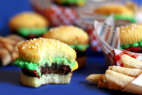 burger, cup cake and cupcake