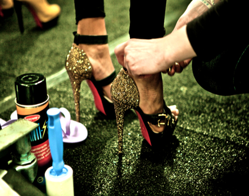 christian louboutin, gold and heels