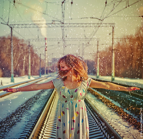 girl, snow and station