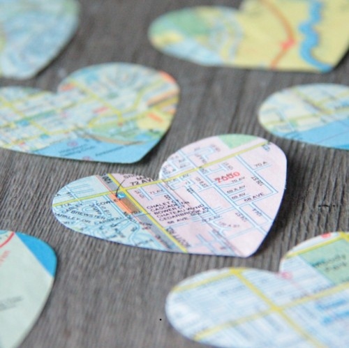heart, map and paper