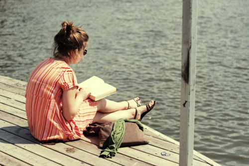 book, girl and ocean