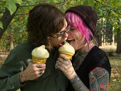 cap,  couple and  ice cream