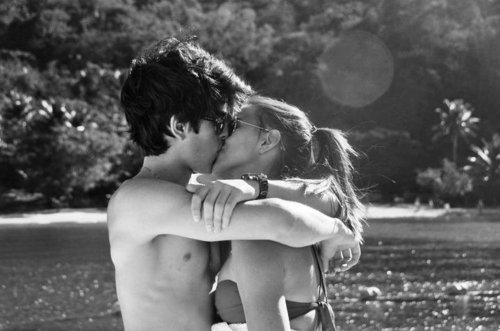 black and white, couple and kiss