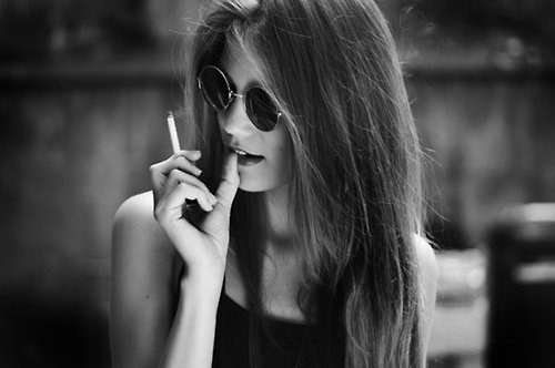 black and white, girl and smoke