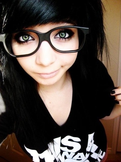 black, black hair, emo, girl, glasses