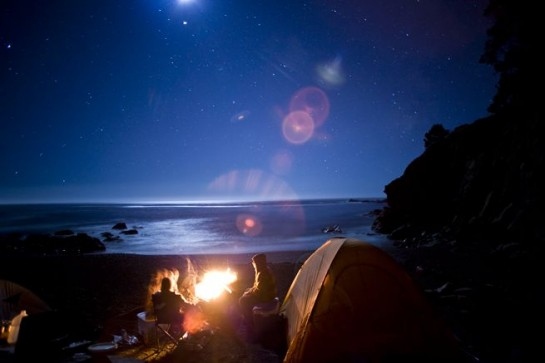 camping, fire and moon