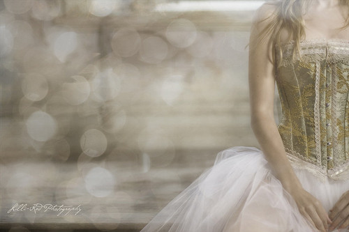 blonde, bokeh and bustier