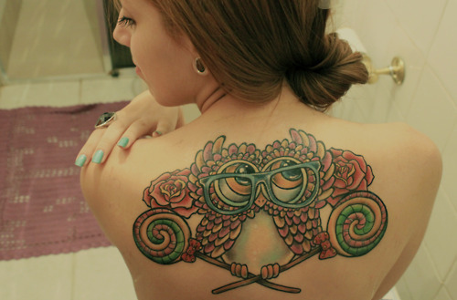 back, girl, lollipop, owl, tatoo