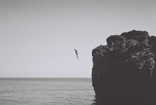 black and white, cliff and jump