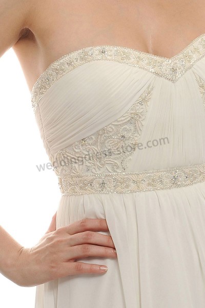 A Line Strapless Sweetheart Beading Chapel Wedding Dress Gl014 Image