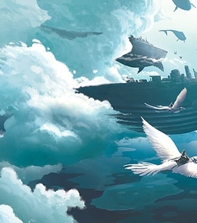 art, bird and clouds