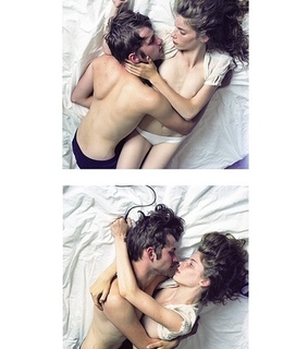 bed, couple and cuddle