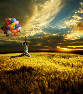 balloons, clouds and colorful