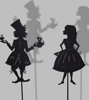 alice in wonderland, mad hatter and silhouettes