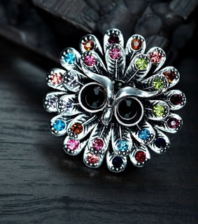 angry owl ring, antique gold owl ring and owl cocktail ring