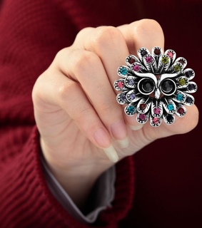 angry owl ring, antique gold owl ring and owl cocktail ring