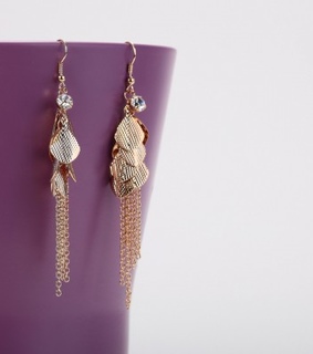 chain fringe earrings, gold charm earrings and gold plated dangle earrings