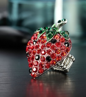 coc  ktail strawberry ring, crystal strawberry ring and cute